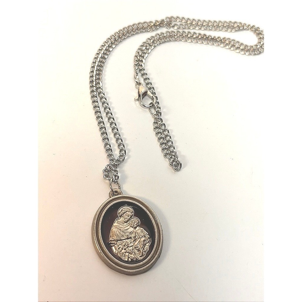 St. Anthony Religious Pendant Necklace Silver Tone Catholic Saint Medal